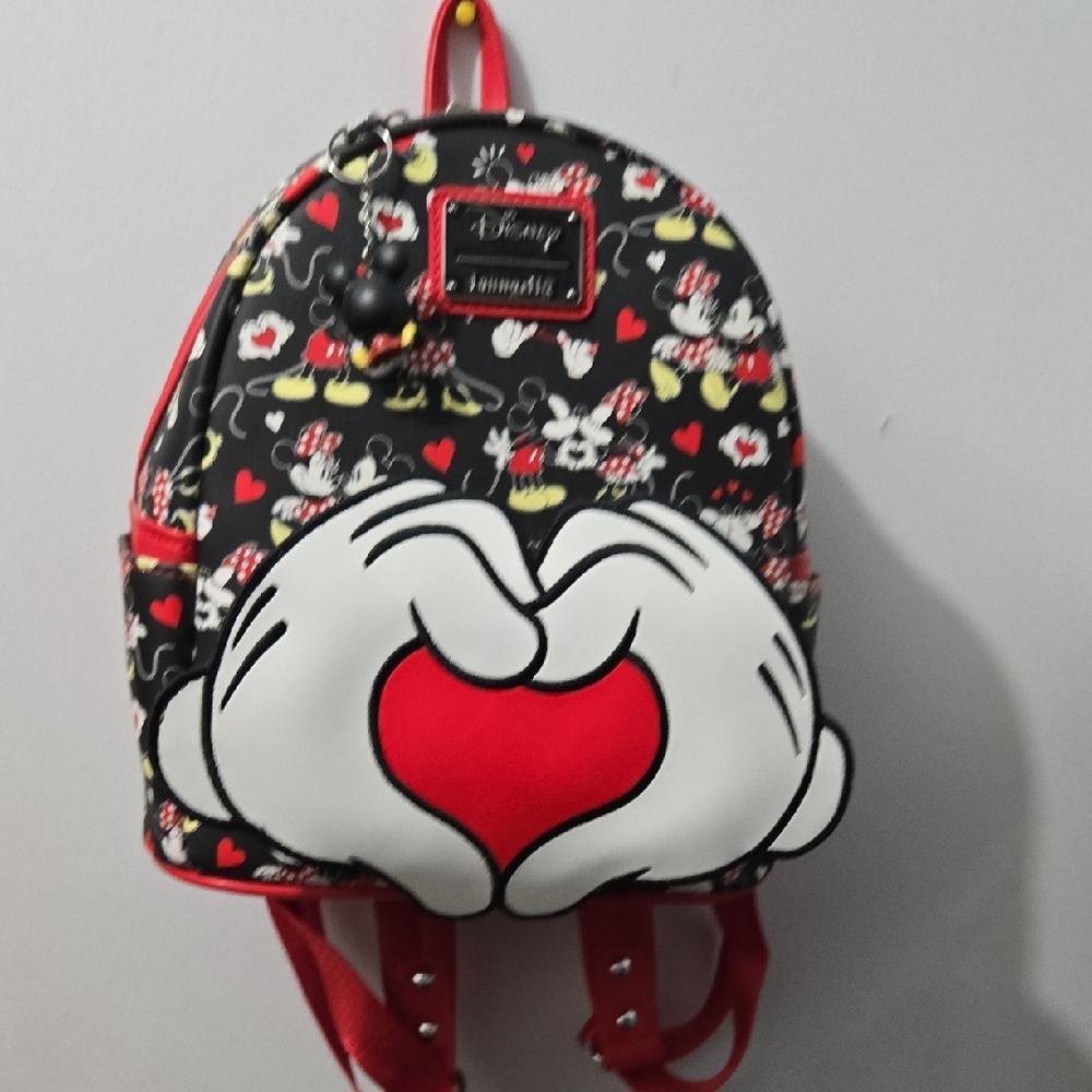 Loungefly Disney Minnie Mouse Heart Backpack - Black and Red